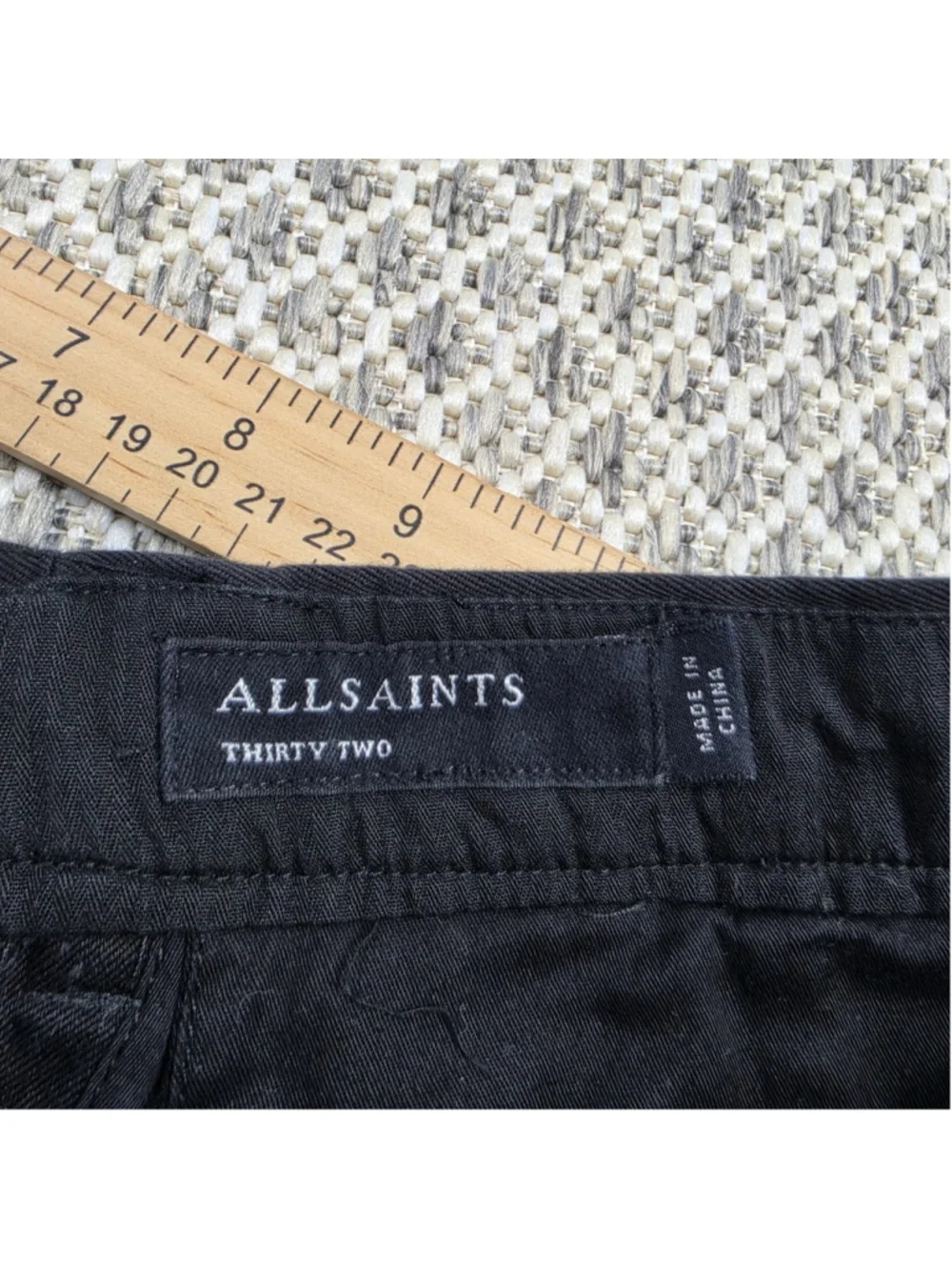 AllSaints Men’s 32 Black Pleated Chino Pants Button Fly Straight Leg Trousers